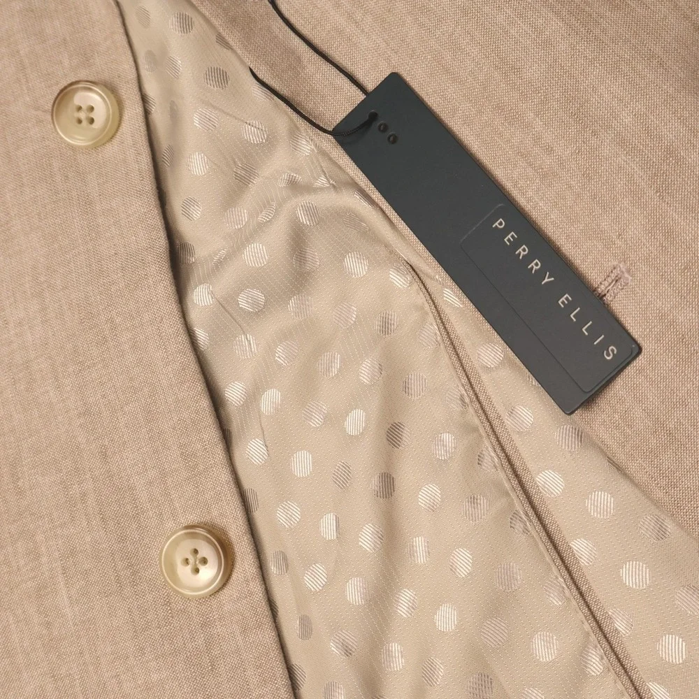Perry Ellis Mens Tan Linen Blend 2 Button Blazer Sport Coat 42R New